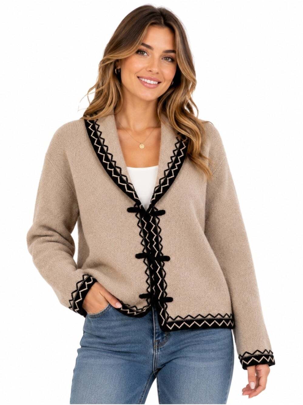 I.B. Diffusion Cardigan Womens Large 100% Wool Nordic Toggle Button Cozycore